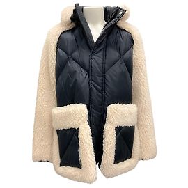 Sacai Ecru / Schwarzer Kunstfellmantel Roh