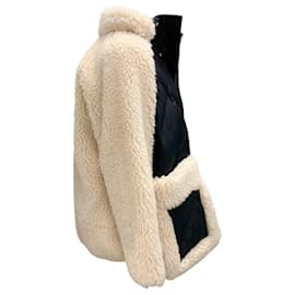 Sacai-Sacai Ecru / Black Faux Shearling Coat-Cream