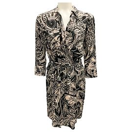 L'Agence O Vestido Envelope Estampado Bege / Preto Bege