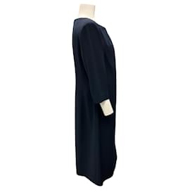 Autre Marque-Armani Collezioni Navy Blue 2015 Three-Quarter Sleeved Keyhole Crepe Dress-Navy blue