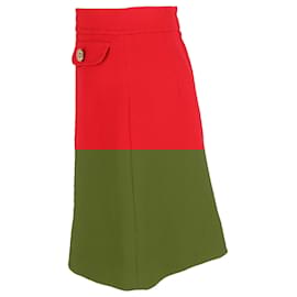 Dolce & Gabbana-Dolce & Gabbana Button Detail Skirt in Red Wool-Red