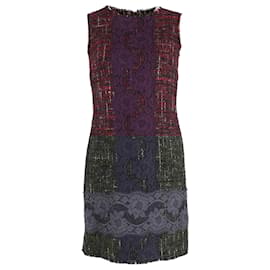 Dolce & Gabbana-Dolce & Gabbana Lace-Embroidered Tweed Shift Dress in Purple Wool-Purple