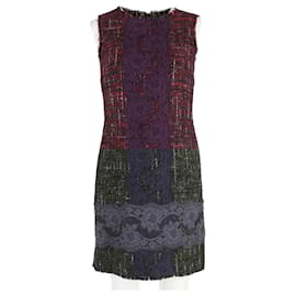 Dolce & Gabbana-Dolce & Gabbana Lace-Embroidered Tweed Shift Dress in Purple Wool-Purple