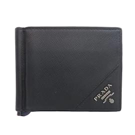 Prada-Prada Saffiano Money Clip Bi-fold Wallet-Black