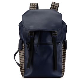 Bottega Veneta Blue Intrecciato Leather Sassolungo Backpack Blue Dark blue