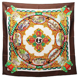 Hermès-Hermes Carré 90 L'ENTENTE CORDIALE Scarf-Brown,Multiple colors