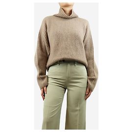 Sofie d'Hoore Pull en cachemire taupe à col montant côtelé - taille S Marron
