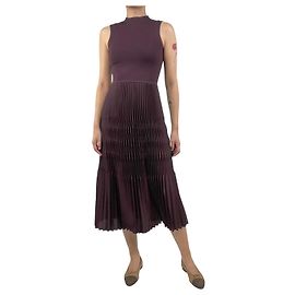 Theory Bordeaux-farbenes, ärmelloses, plissiertes Midikleid - Größe S Bordeaux