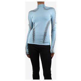 Thierry Mugler Blue high-neck cutout top - size UK 6 Blue