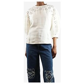 Chloé Creme bestickte Leinenbluse - Größe UK 6 Roh