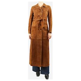 Fendi-Brown suede double-breasted coat - size UK 8-Brown