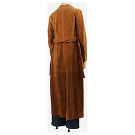 Fendi-Brown suede double-breasted coat - size UK 8-Brown
