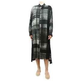 Y'S Grau bedrucktes Midi-Hemd Kleid - Größe S Grau
