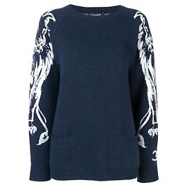Pull en cachemire avec logo CC de Chanel et lion Bleu Marine