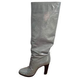 Sergio Rossi Blade Runner Grey Leather High Heel Boots Grey