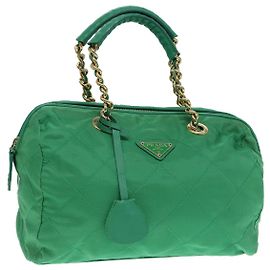 PRADA Sac à main Nylon Vert Or Auth 86987 Doré Vert