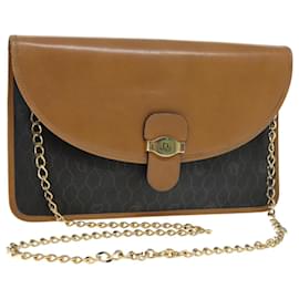 Christian Dior-Christian Dior Chain Shoulder Bag PVC Leather Black Brown gold Auth ep5515-Brown,Black,Golden