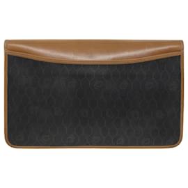 Christian Dior-Christian Dior Chain Shoulder Bag PVC Leather Black Brown gold Auth ep5515-Brown,Black,Golden