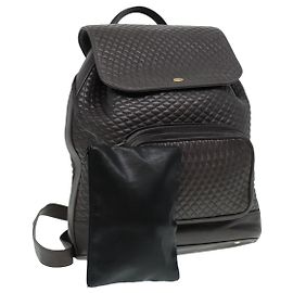 BALLY Matelasse Backpack Leather Gray Gold Auth ki4875 Brown Golden