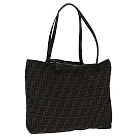 Fendi-FENDI Zucca Canvas Tote Bag Brown Black gold Auth ep5516-Brown,Black,Golden