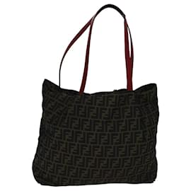 Fendi-FENDI Zucca Canvas Tote Bag Brown Black gold Auth ep5516-Brown,Black,Golden