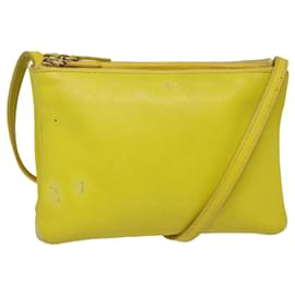 Céline-CELINE Trio Large Shoulder Bag Leather Yellow Gold Auth 88116-Golden,Yellow