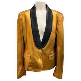 Dolce & Gabbana-Dolce & Gabbana Bronze Metallic Tuxedo Style Leather Blazer-Metallic