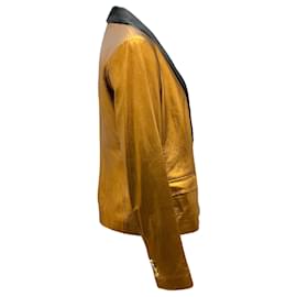 Dolce & Gabbana-Dolce & Gabbana Bronze Metallic Tuxedo Style Leather Blazer-Metallic