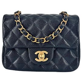 CHANEL timeless classic square mini caviar black Black