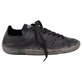 Balenciaga-Balenciaga X Adidas Stan Smith Distressed Sneakers in Black Leather-Black