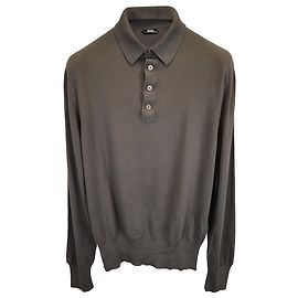 Tom Ford Langarm-Strick-Polo-Shirt aus grünem Seiden-Baumwollgemisch Grün Olivgrün