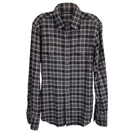 Camisa ocidental de flanela xadrez Mickey Slim-Fit da Tom Ford em algodão cinza Cinza