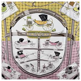 Hermès-Hermes Vintage Silk Scarf Les Voitures Nouvelles by Jacques Eudel 1961-Yellow
