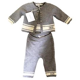 BABY DIOR Unisex Wollstrickjacke und -hosen Größe 6-9 Monate UVP 1.000 $ Grau