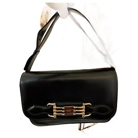Céline Crecy Vintage Black Leather Handbag Black