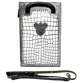 Christian Louboutin-Christian Louboutin Black and Silver Gray Leather Handbag-Black,Metallic