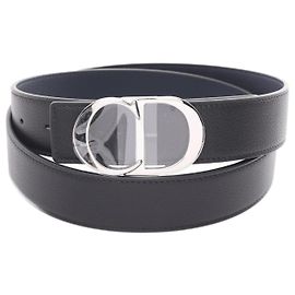 Cinturón de cuero Christian Dior Negro Azul marino