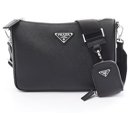 Borsa a spalla in pelle Saffiano Prada Nero