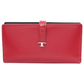 Tod's Red Leather Bi-fold Long Wallet Red