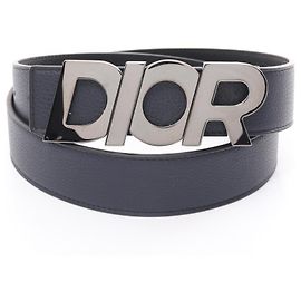 Christian Dior Leather Belt Black Navy blue