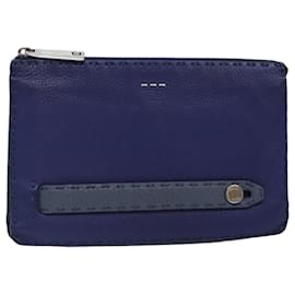 Fendi-FENDI Clutch Bag Leather Blue Silver Auth bs17465-Silvery,Blue