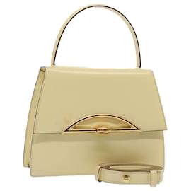 Céline-CELINE Hand Bag Leather 2way Cream Gold Auth 88115-Golden,Cream