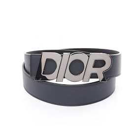 Cinturón de cuero Christian Dior Negro Azul marino