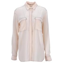 Stella Mc Cartney-Stella Mccartney Two Pockets Long Sleeve Shirt in Light Peach Crepe Satin-Peach