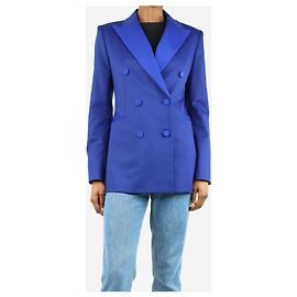 Theory Blue double-breasted padded-shoulders blazer - size UK 6 Blue