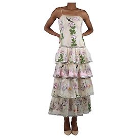 Autre Marque Robe midi en satin brodée de fleurs crème - taille UK 6 Écru