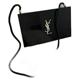 Pochette Opium Yves Saint Laurent en laqué noir et soie Noir