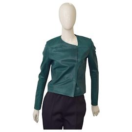 Autre Marque Jo Peters Teal Leather Short Jacket Blue