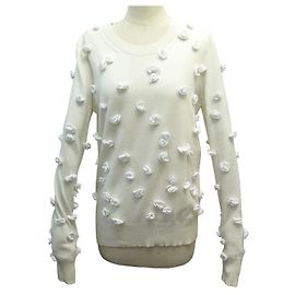 PULL CHANEL CAMELIAS P58855K07731 38 M EN CACHEMIRA ECRU SUÉTER Crudo