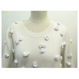 Chanel-PULL CHANEL CAMELIAS P58855K07731 38 M IN CASHMERE ECRU SWEATER-Cream